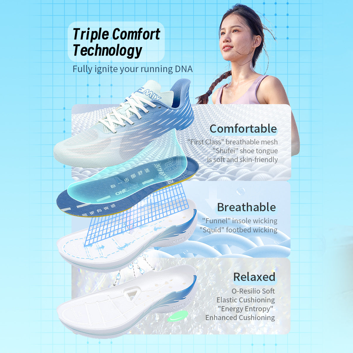 ONEMIX Breathable Lightweight Double Structural Air Cushion Running Sneakers Shock Absorbing Tennis Shoes