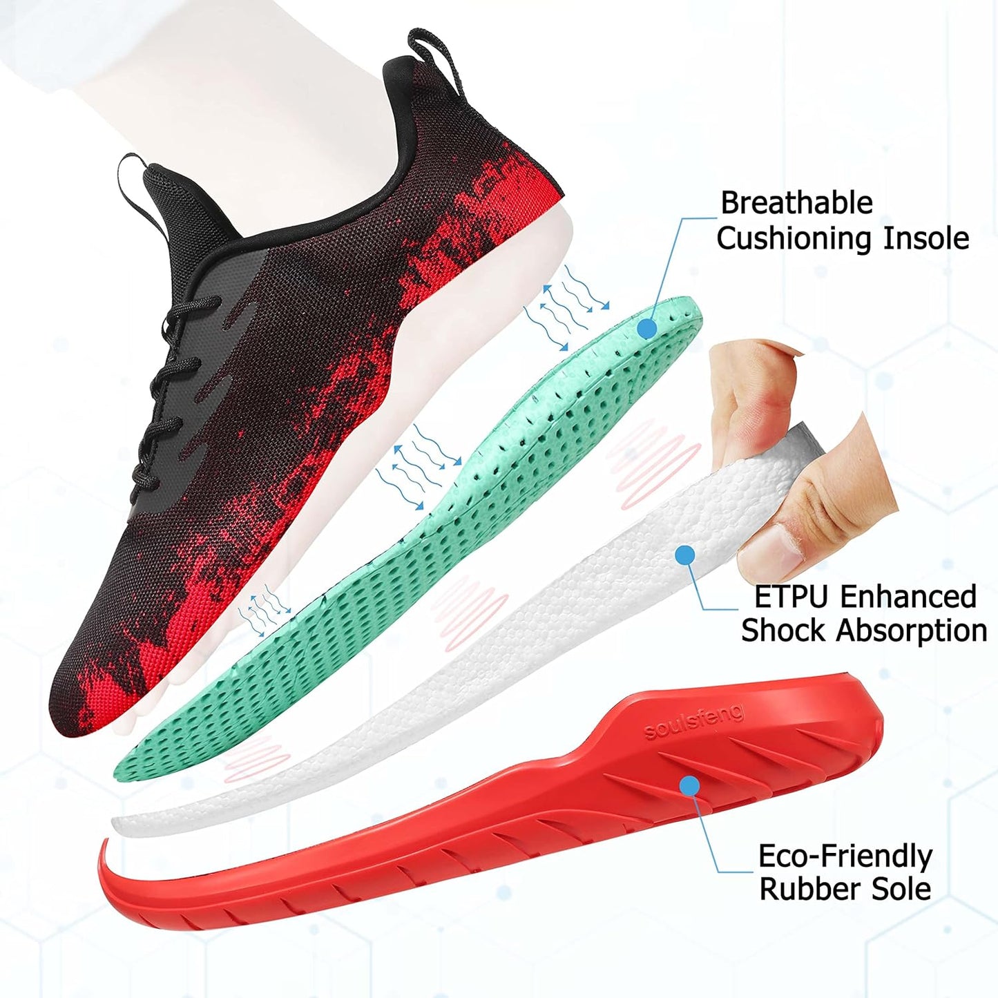 Soulsfeng Mens Running Shoes Lightweight Fashion Stylish Sports Workout Gym Tennis Walking Sneakers Size US 5.5-15