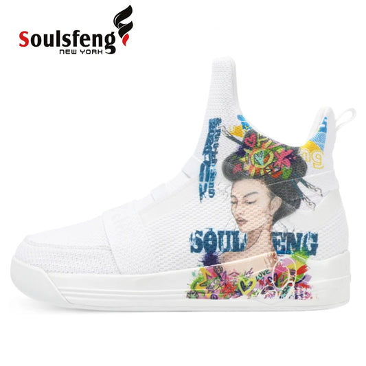 Skytrack Bon Voyage (Oriental) Mesh Knit High White Sneaker For Men Character Graffiti Ladies Outdoor Shoes