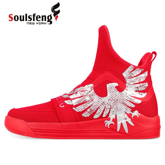 Soulsfeng SKYTRACK Mesh Knit High Tops Red Hawk Painted Shockproof Anti-skid Graffiti Hiking Boot Large Size