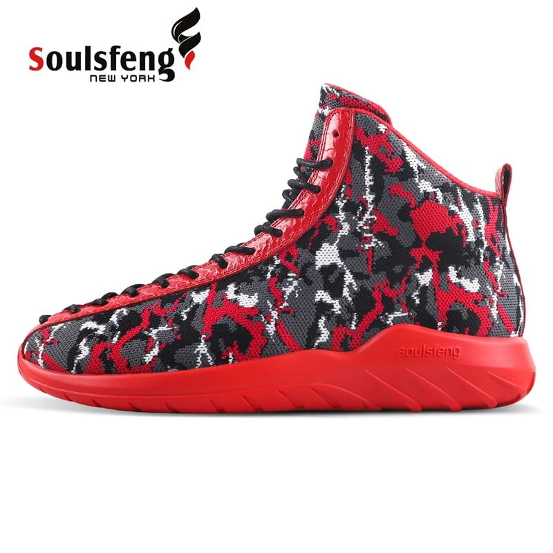 Soulsfeng Men High Tops Shoes Black Basketball Sneakers Lightweight Anti Slip Sports Shoes